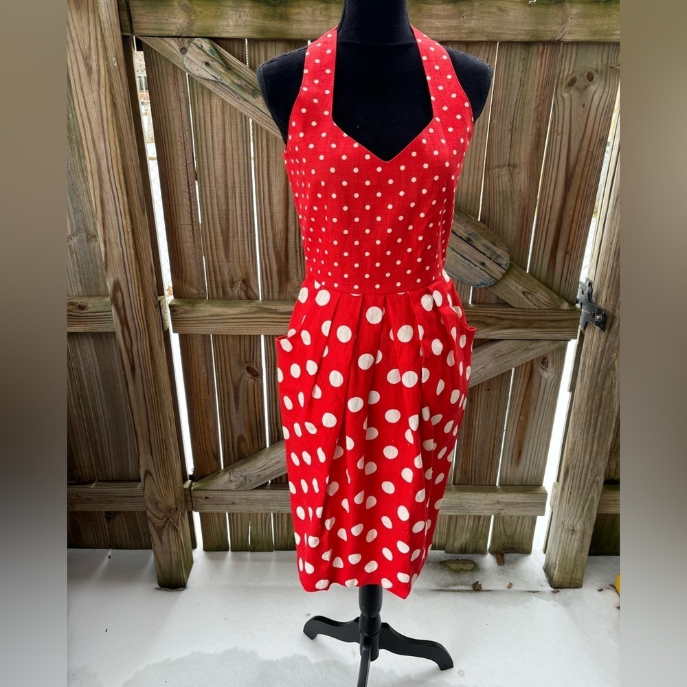 Chetta B Sherrie Bloom Peter Noviello Spicy Red Dress White Polka Dots Size 6